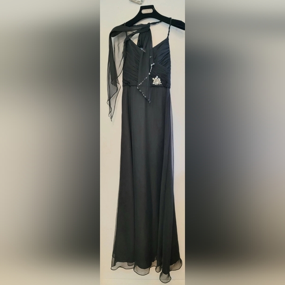 NWT US Size 10 Mori Lee Bridesmaid Black Chiffon Long Formal Gown Dress - Picture 9 of 12